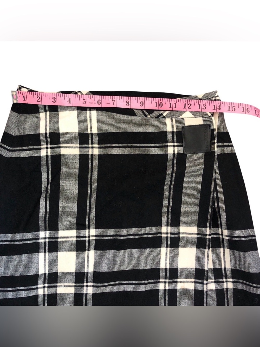 Vintage 90s Ralph Lauren Wool Plaid Maxi Wrap Skirt Tartan A-Line Black White 6 - Picture 8 of 10